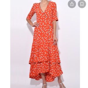 Ganni big apple red wrap maxi dress